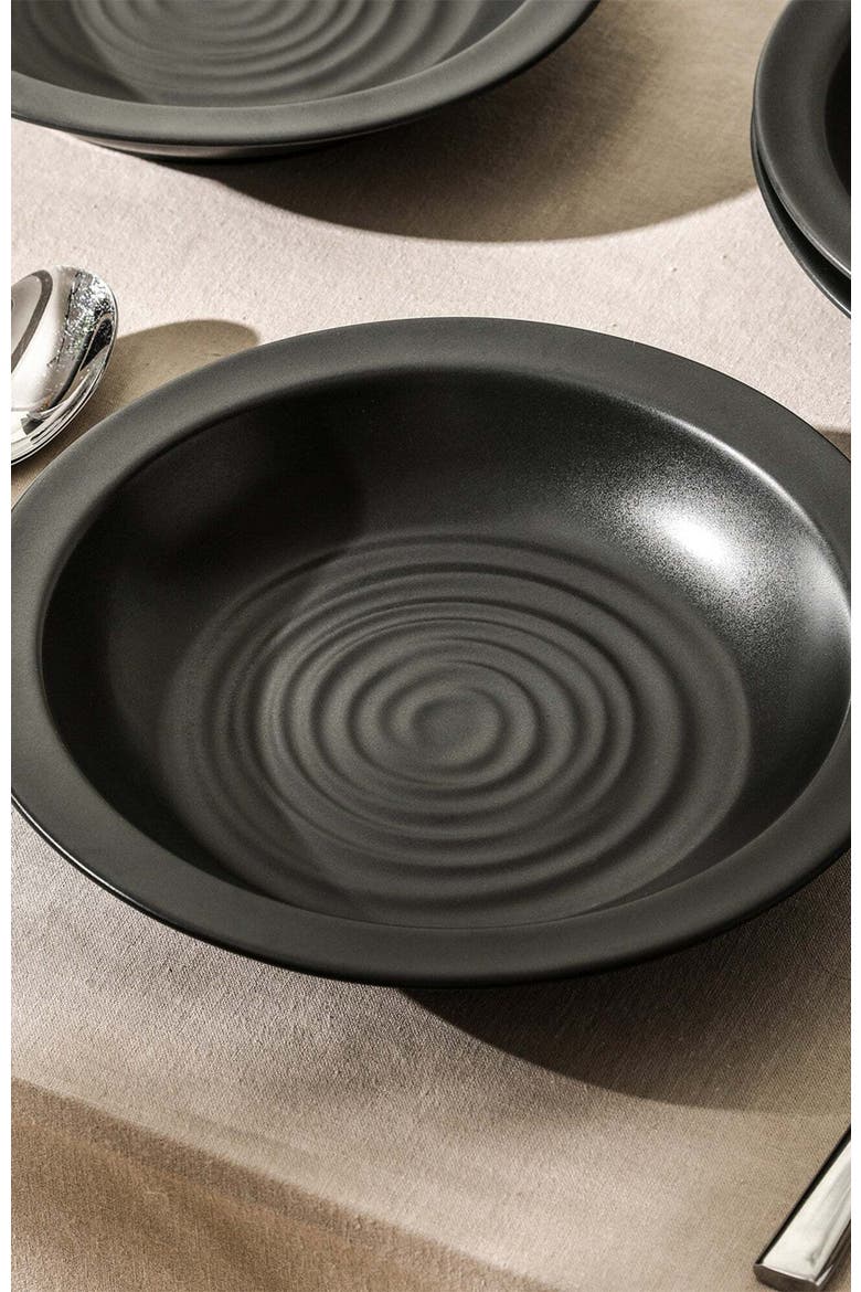 Orbit Stoneware 24-Piece Dinnerware Set with Pasta Bowls, Alternate, color, Charcoal 24 Piece Set