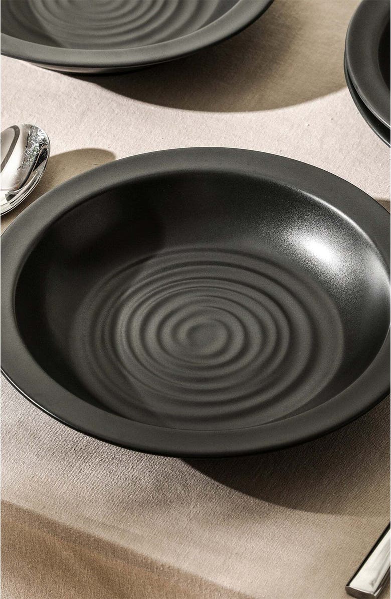 Stone Lain Orbit Stoneware 12-Piece Dinnerware Set with Pasta Bowls, Alternate, color, Charcoal 24 Piece Set