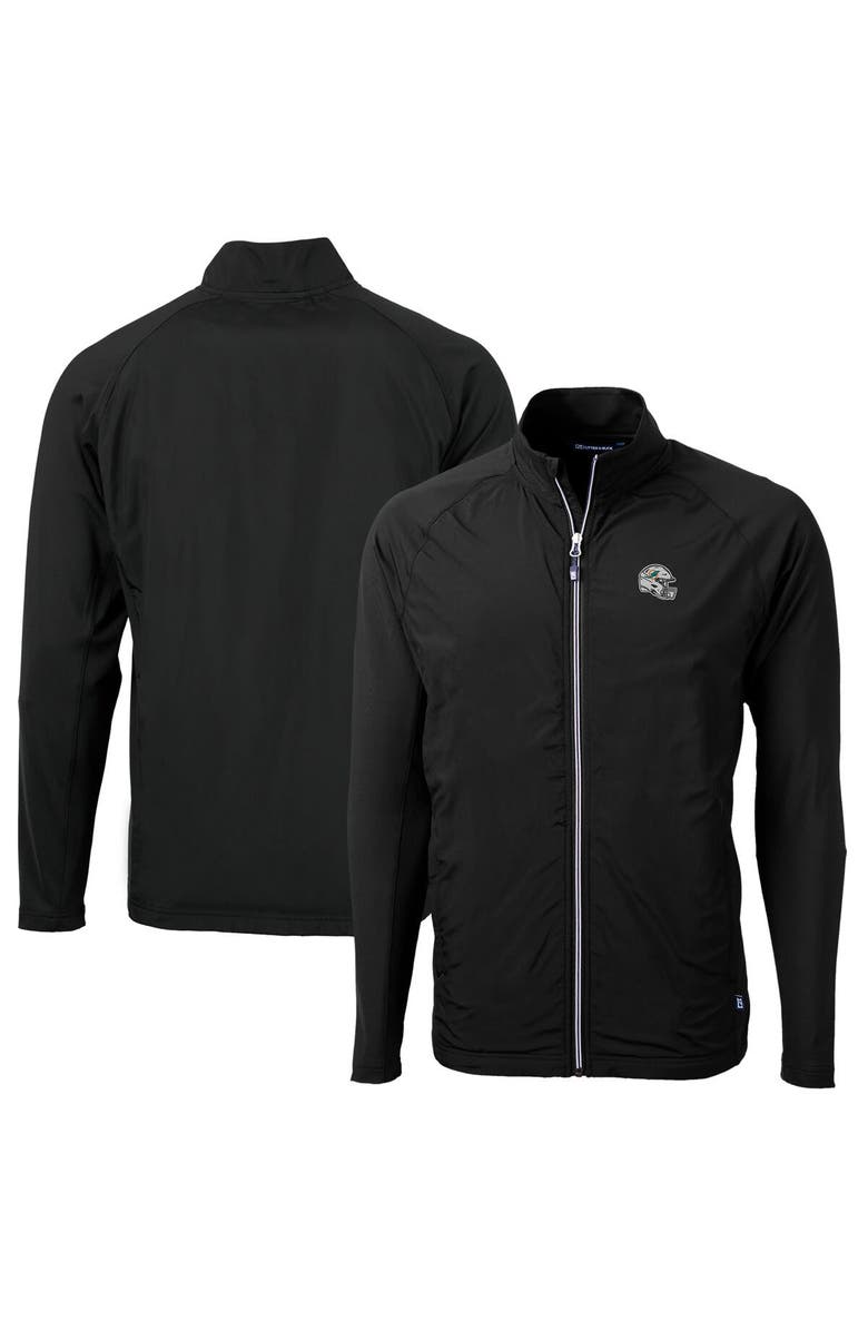Cutter & Buck Men's Cutter & Buck  Black Miami Dolphins Helmet Adapt Eco Knit Hybrid Recycled Full-Zip Jacket, Main, color, 