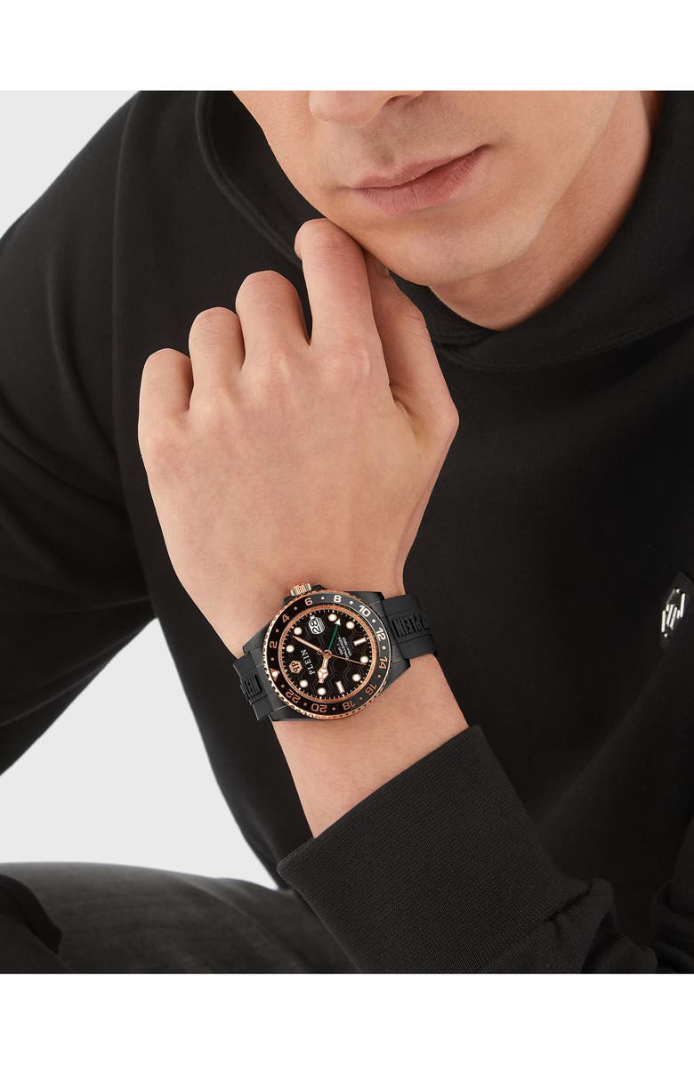 PHILIPP PLEIN GMT-I Challenger Silicone Strap Watch, 44mm, Alternate, color,