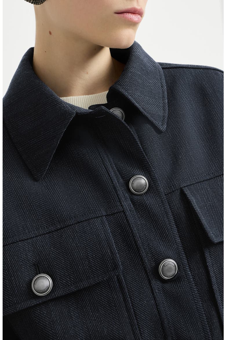 Virgin wool crêpe chevron cropped outerwear jacket with monili, Alternate, color, Navy Blue