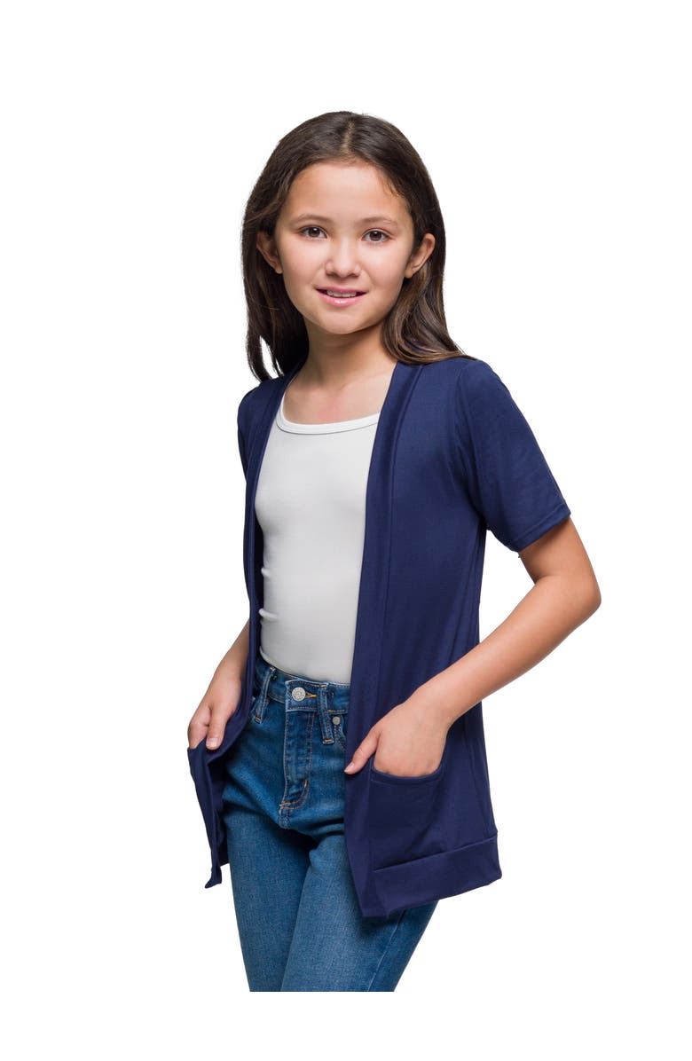 24sevenKid Short Sleeve Open Front Layering Shrug with Pockets, Alternate, color, Navy