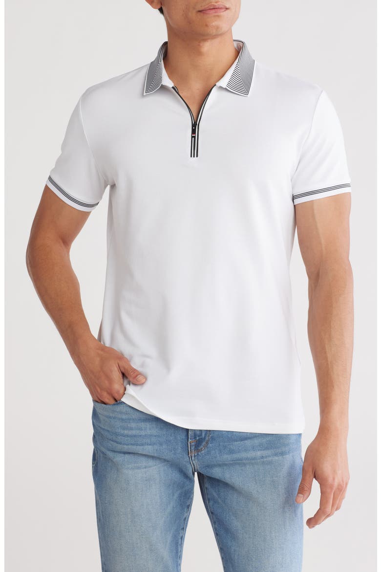 Slim Fit Zip Stretch Cotton Polo, Main, color, WHITE