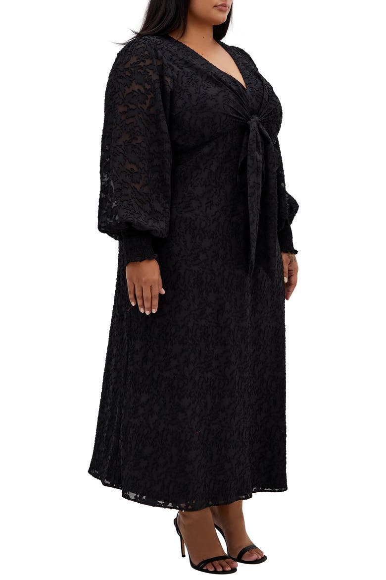 Marci Textured Print Long Sleeve Maxi Dress, Alternate, color, BLACK