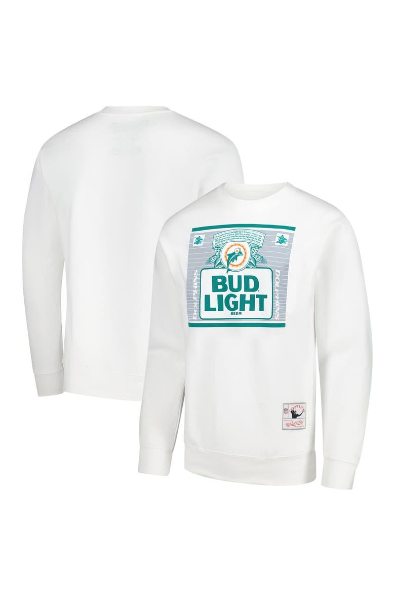 Men's Mitchell & Ness x Bud Light White Miami Dolphins The Crest Pullover Sweatshirt, Main, color, White