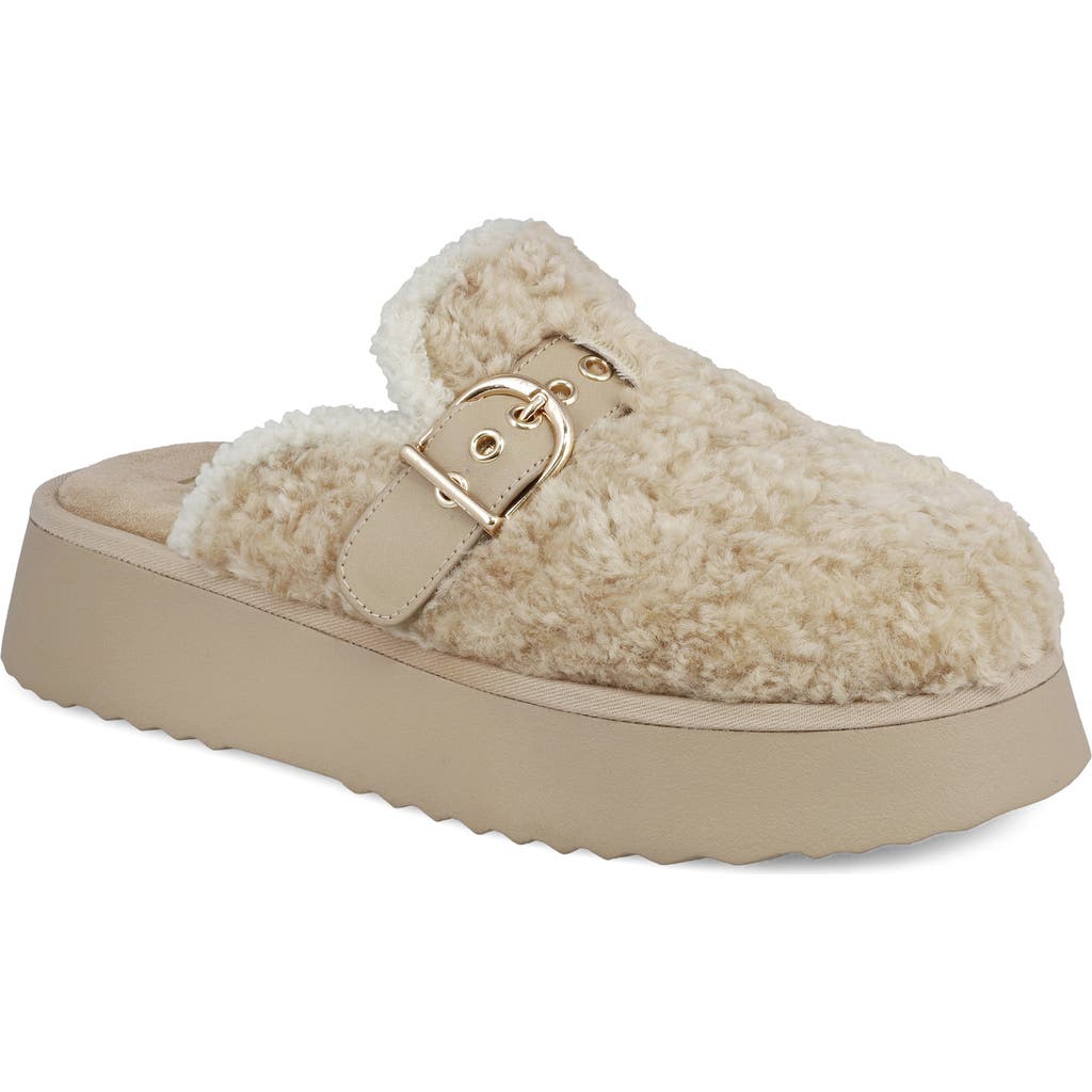 Mia Sugary Faux Shearling Platform Mule In Brown