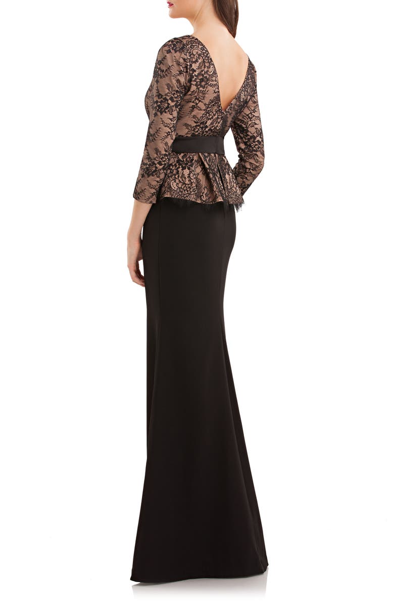 JS Collections Lace & Crepe Peplum Gown, Alternate, color, 