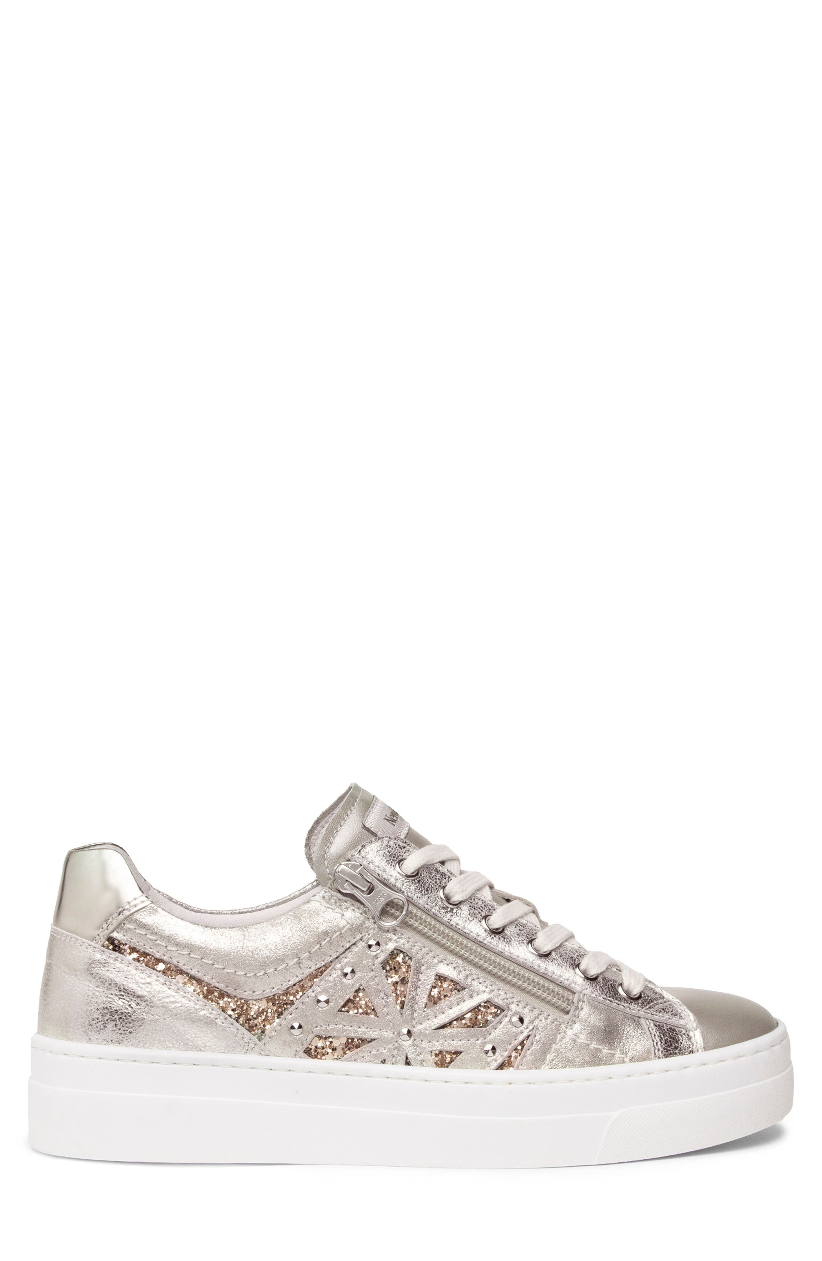 NeroGiardini Metallic Side Zip Platform Sneaker, Alternate, color, Beige/Khaki