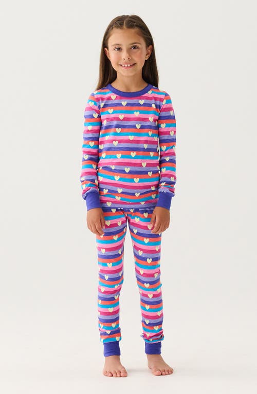 HATLEY HATLEY KIDS' HEART STRIPES COTTON FITTED TWO-PIECE PAJAMAS