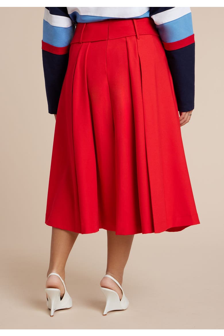 Pleated Belted Midi Skirt, Alternate, color, RED