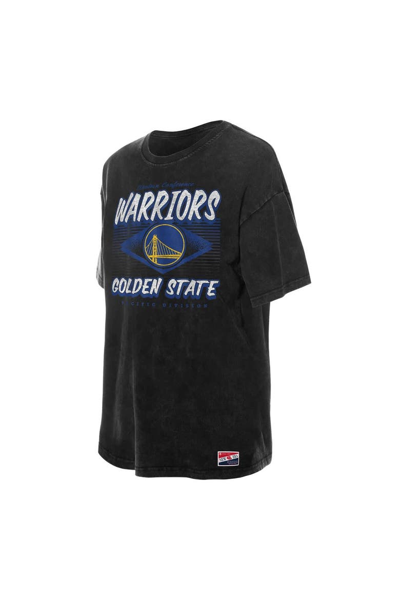 Women's New Era  Black Golden State Warriors Throwback Mineral Wash Oversized T-Shirt, Alternate, color, Black