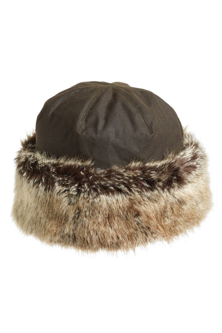 'Ambush' Waxed Cotton Hat with Faux Fur Trim, Main, color, OLIVE