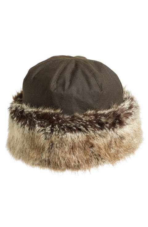 'Ambush' Waxed Cotton Hat with Faux Fur Trim