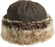 Barbour 'Ambush' Waxed Cotton Hat with Faux Fur Trim