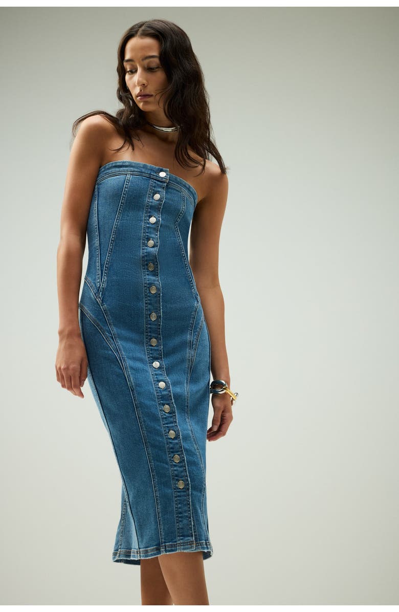 Hudson Jeans Strapless Seamed Midi Dress, Alternate, color, Cupcake