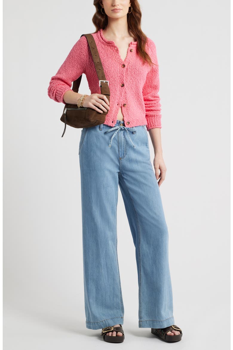 Fitted Textured Cotton Cardigan, Alternate, color, PINK LEMONADE