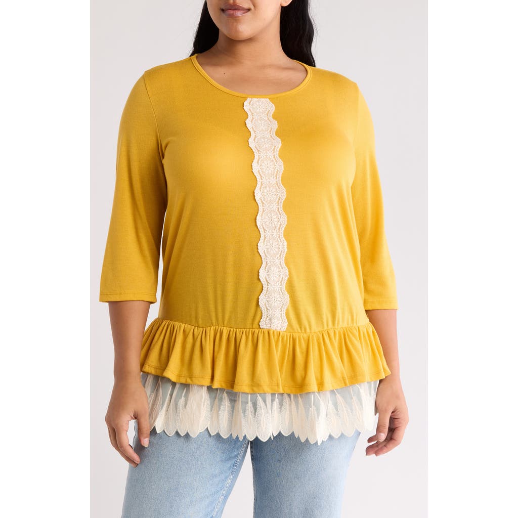 FORGOTTEN GRACE FORGOTTEN GRACE THREE-QUARTER SLEEVE CROCHET PEPLUM TOP