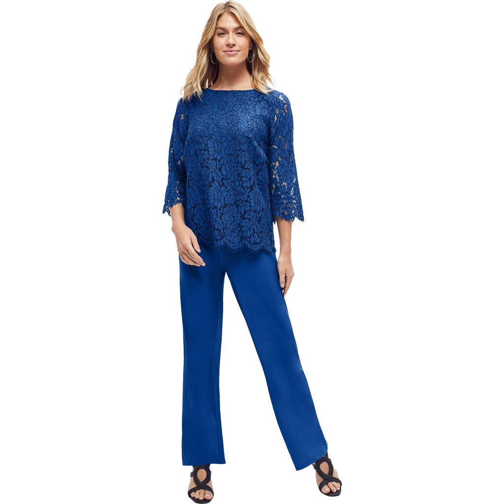 Jessica London Popover Lace Jumpsuit In Blue