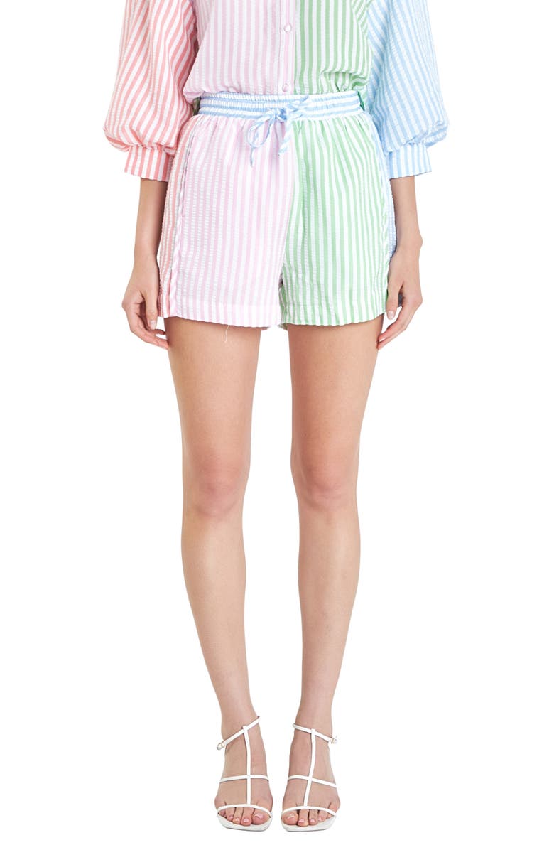 English Factory SEERSUCKER STRIPED COLORBLOCK, Main, color, Pink/ Green Multi