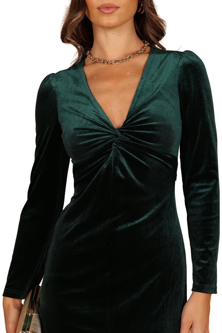 Lisse Twist Front Long Sleeve Velvet Cocktail Dress, Alternate, color, EMERALD