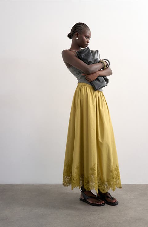 Lace Hem Full Maxi Skirt