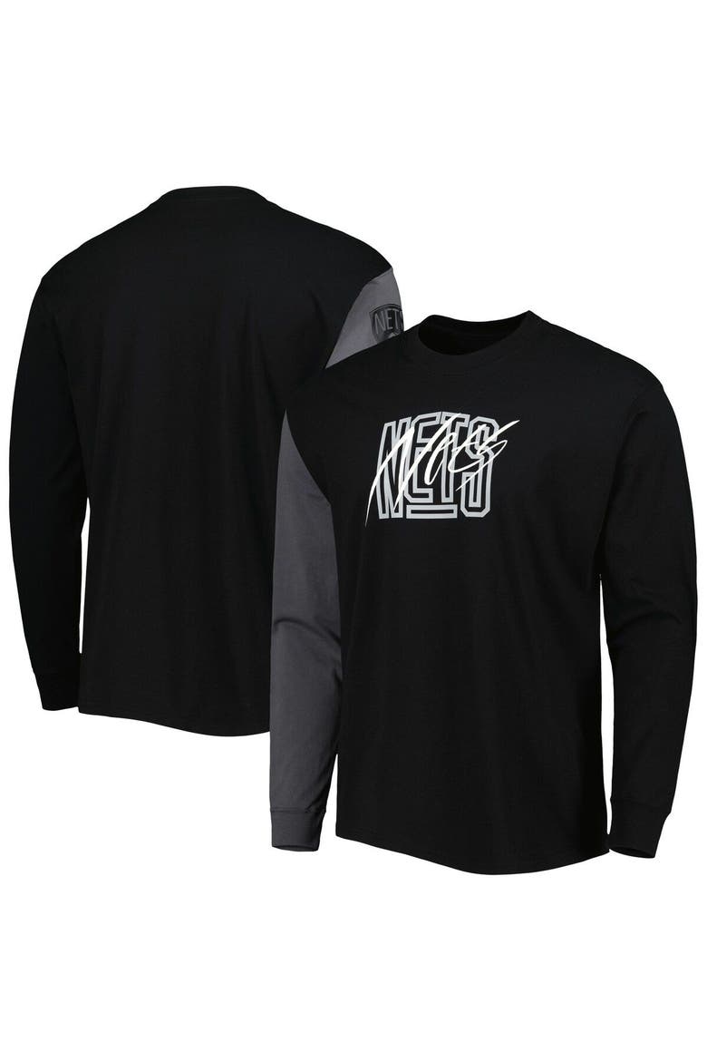 Men's Nike Black Brooklyn Nets Courtside Versus Flight MAX90 Long Sleeve T-Shirt, Main, color, Black