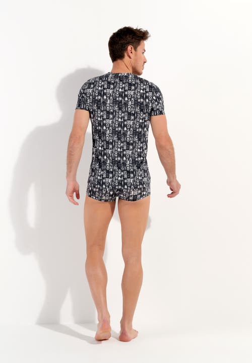 Hom Rockcity Tee-shirt V Neck In Dark Grey Print