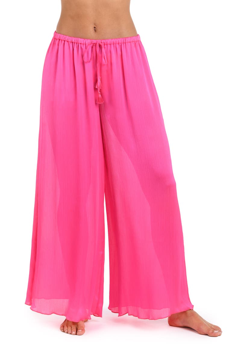 Radiance Textured Satin Cover-Up Palazzo Pants, Main, color, BRIGHT PINK