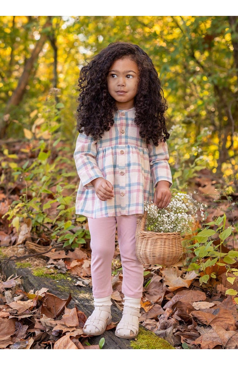 Mabel + Honey Mabel and Honey Phoebe Toddler Two-Piece Plaid Top and Pink Leggings Set., Alternate, color, Pink