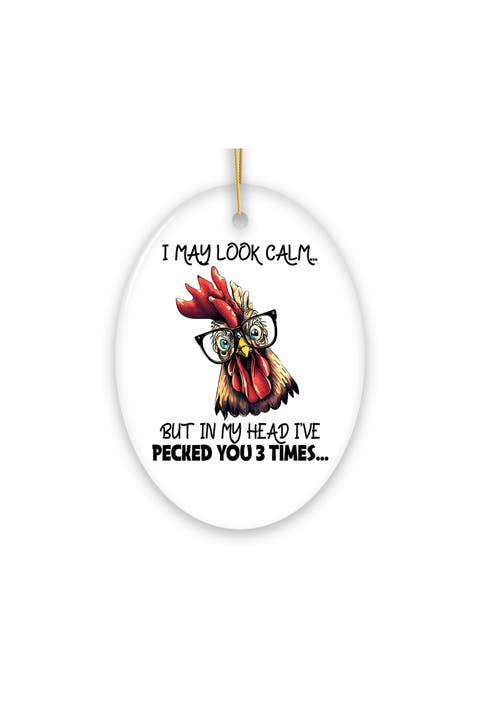 Calm Quirky Chicken With Glasses Ceramic Ornament