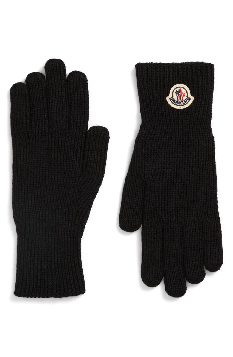 Moncler Virgin Wool Gloves, Main, color, Black