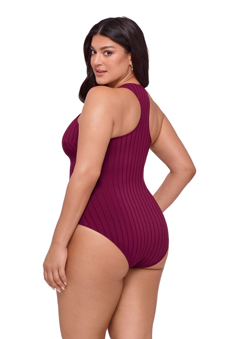 Smoothing and Sculpting Wide Rib Snap High Neck One-Piece Swimsuit, Alternate, color, Cherry Mocha Wide Rib