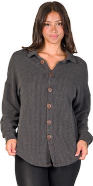 24seven Comfort Apparel Ribbed Button Up Long Sleeve Collared Shirt Jacket