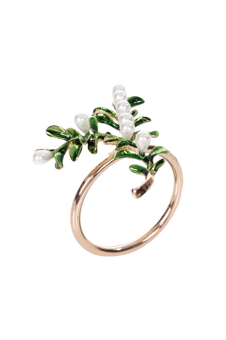 Pearls and Leaves Tabletop Napkin Rings Set of 4, Main, color, Green