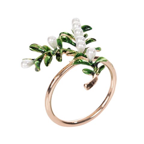 Pearls and Leaves Tabletop Napkin Rings Set of 4