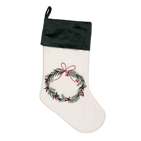 Velvet Wreath Hanging Christmas Stocking 20"