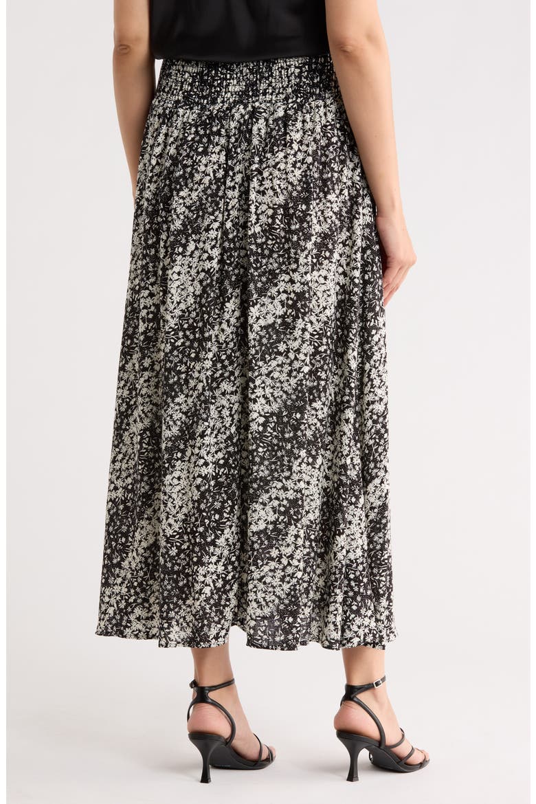 Smocked Waist Midi Skirt, Alternate, color, BLACK