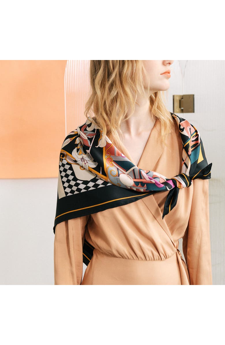 Lost Pattern "Vintage Blooms" Large Silk Square Scarf, Alternate, color, Black & Purple