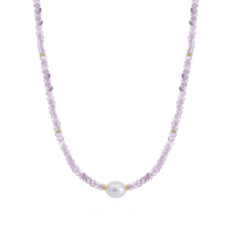 Pink Amethyst Bead Pearl Necklace