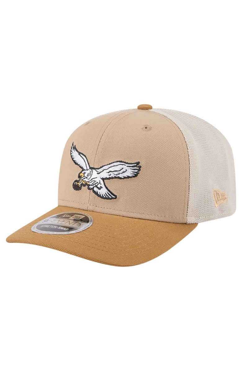 New Era Men's New Era Light Beige Philadelphia Eagles Throwback Two-Tone Trucker 9SEVENTY Adjustable Hat, Main, color, 