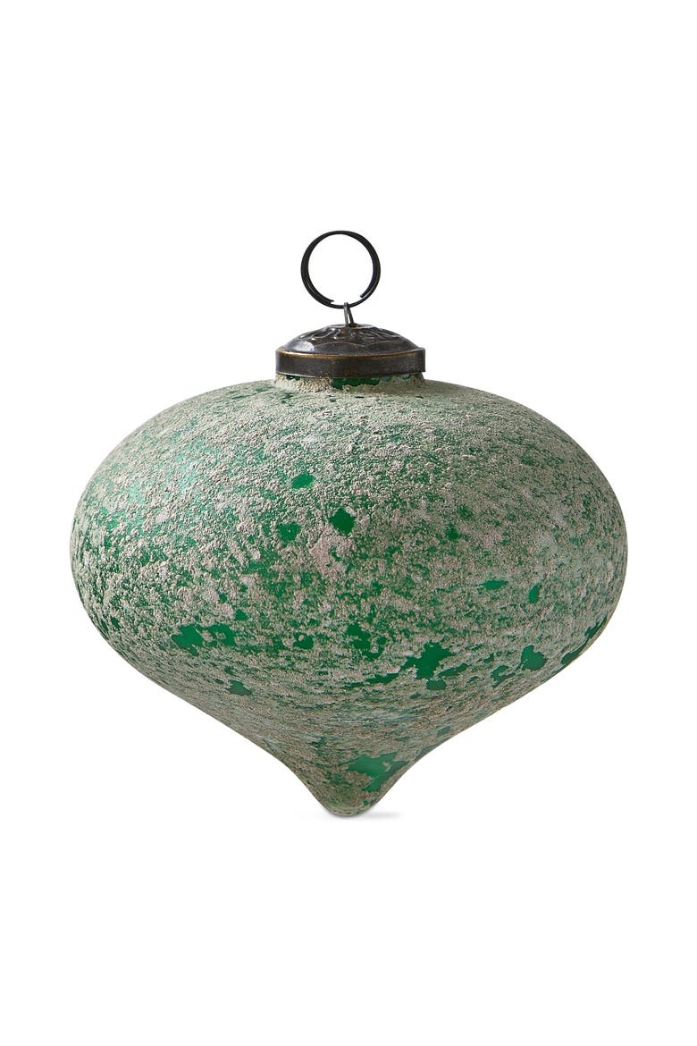 Antiqued Dark Green Glass Drop Ornament for Christmas Tree, Main, color, Green