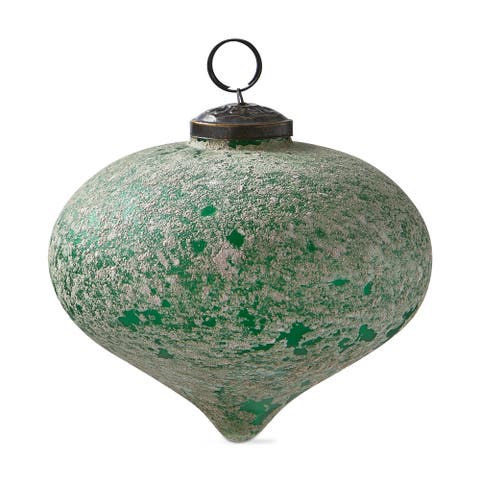Antiqued Dark Green Glass Drop Ornament for Christmas Tree