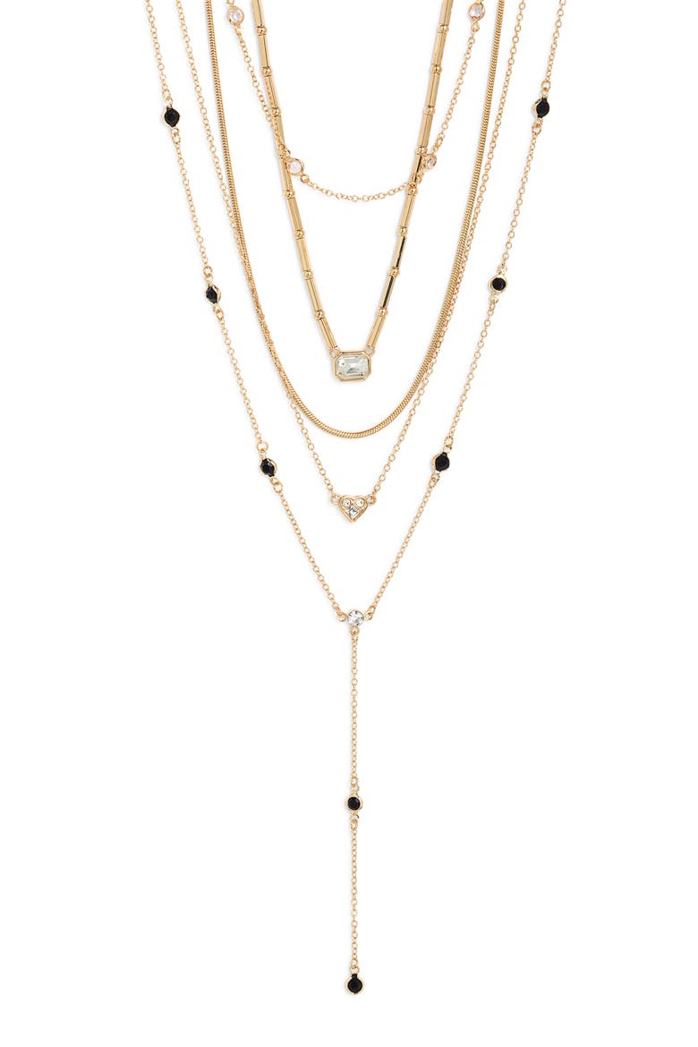 Layered Heart Accent Necklace, Main, color, CLEAR- BLACK- GOLD
