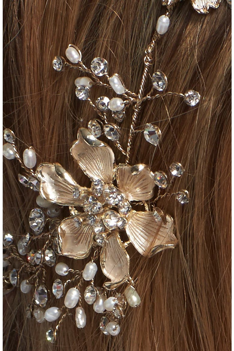 Atiena Embellished Floral Motif Halo & Sash, Alternate, color, 14 K GOLD