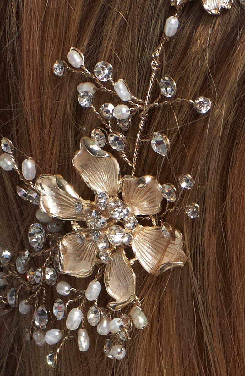 Brides & Hairpins Atiena Embellished Floral Motif Halo & Sash, Alternate, color, 14 K Gold