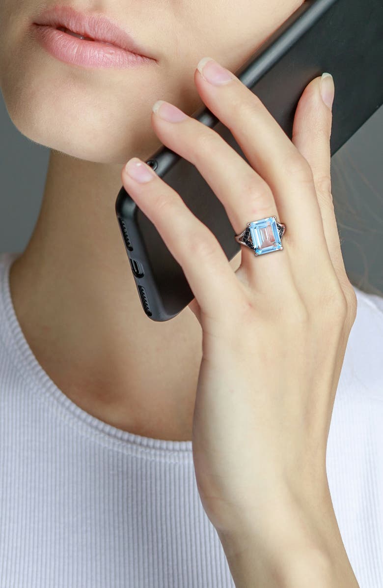 DELMAR Sterling Silver Sky Blue Topaz & Black Sapphire Ring, Alternate, color, Blue