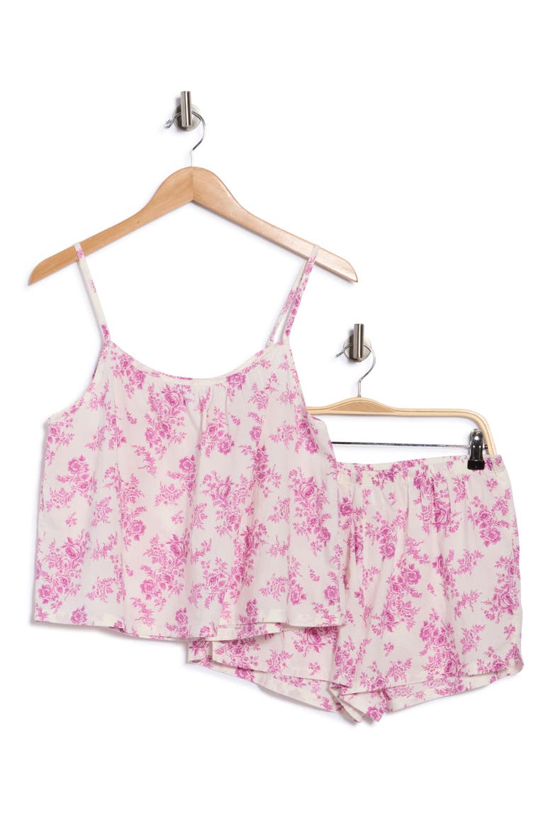 Floral Cotton Crop Camisole & Shorts Pajamas, Alternate, color, IVORY- PINK SUMMER TOILE