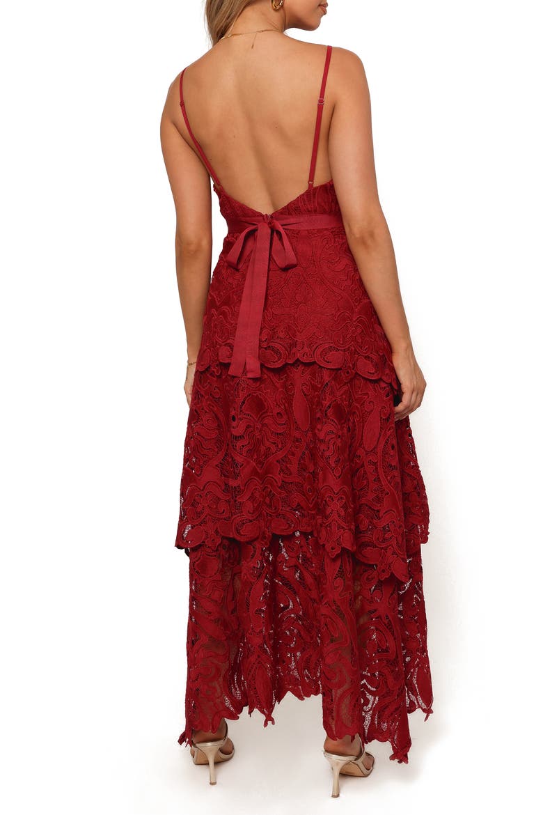 Elijah Lace Tulle Tiered Maxi Dress, Alternate, color, RED