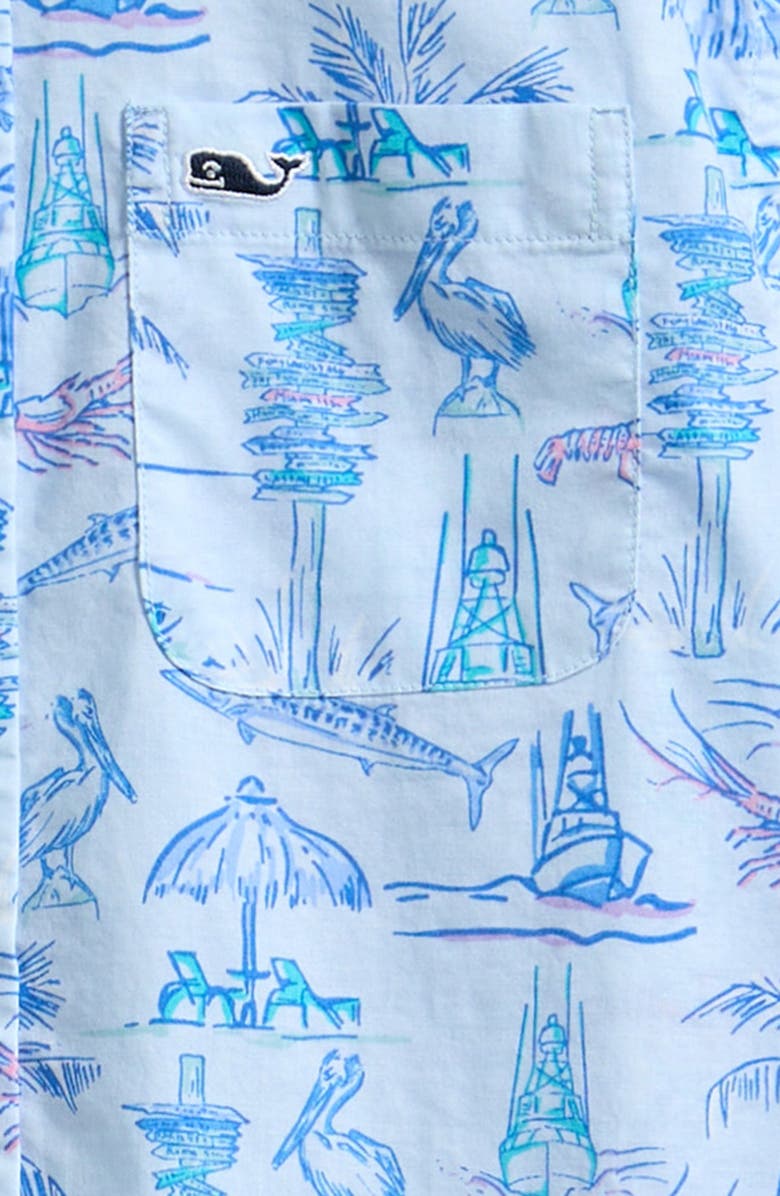 vineyard vines Kids' Key West Scene Print Short Sleeve Cotton Shirt, Alternate, color, Ice Water