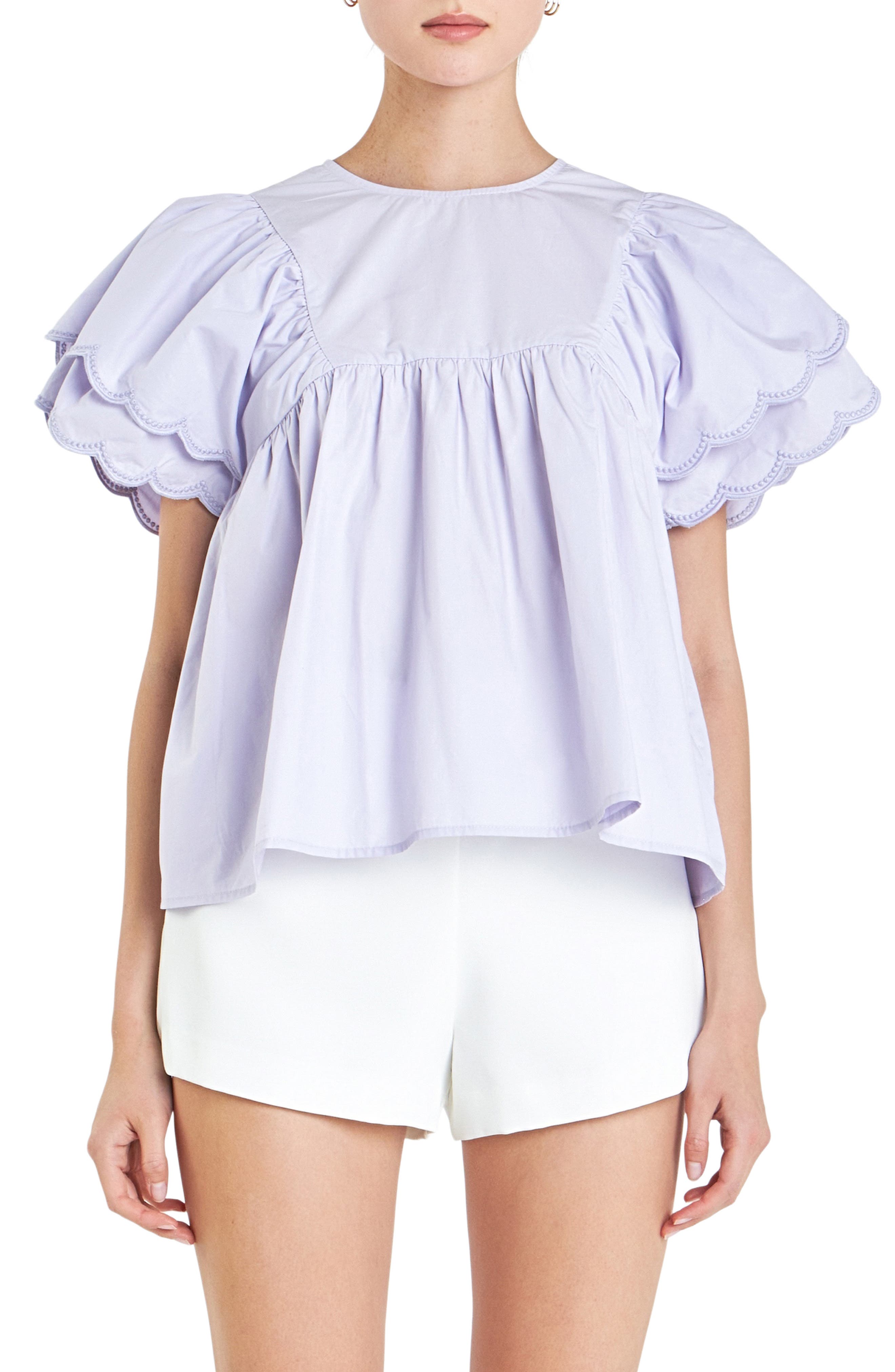English Factory Scallop Ruffle Cotton Babydoll Top